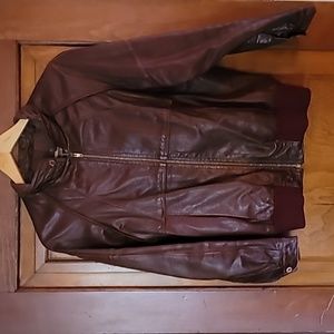 Vintage Burgundy Bomber-Style Leather Jacket
